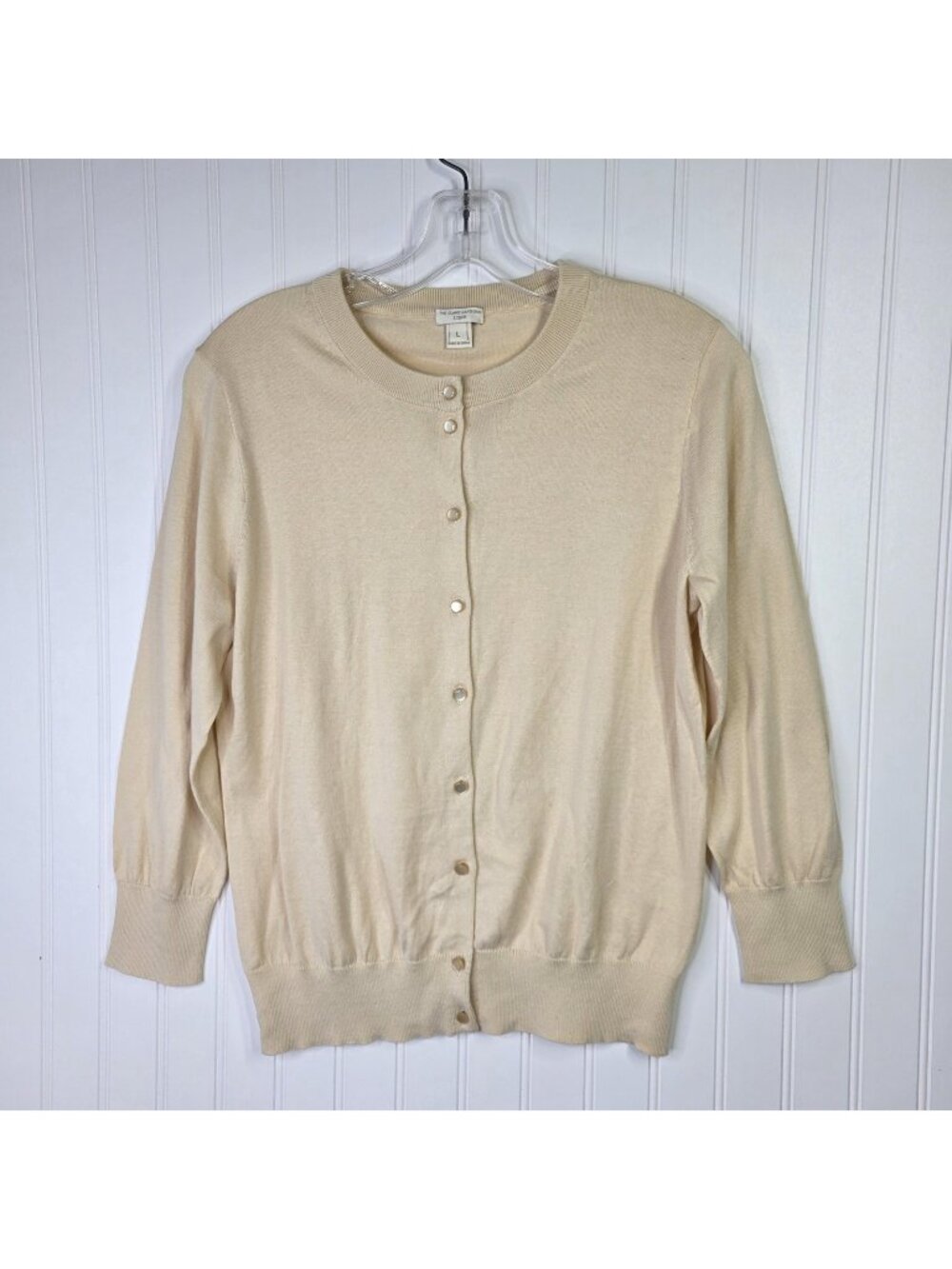 J Crew Clare Cardigan Sweater Womens L Beige Cotton Button Lightweight Timeless